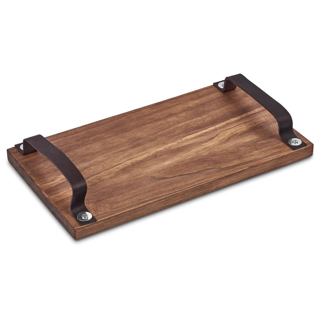 Serendipio Large Farm Style Wooden Tray with Leather Straps