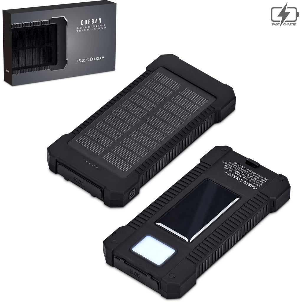 Swiss Cougar Durban Fast Charge 20W Solar Power Bank - 10 000mAh
