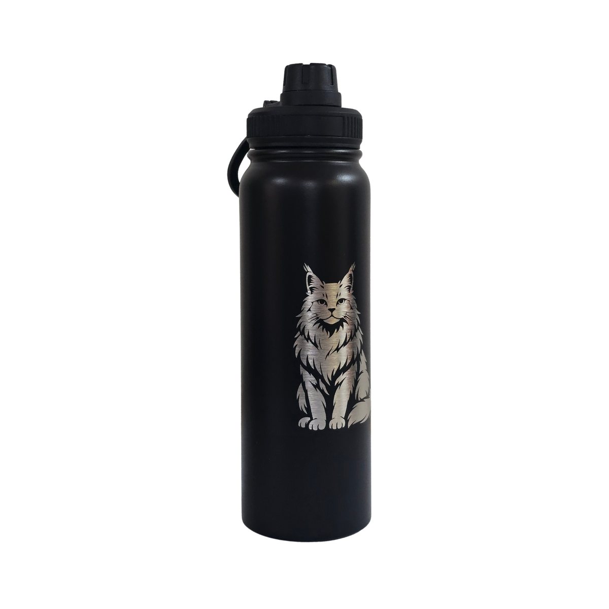 Maine Coon engraved stainless steel water bottle 750ml - second view
