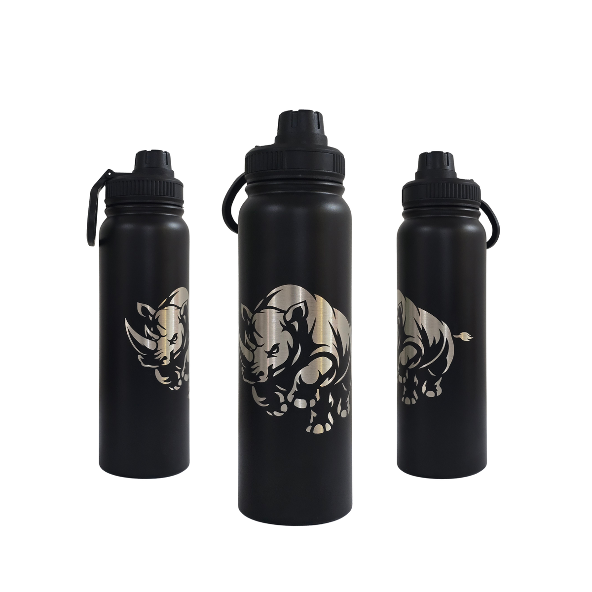 Rhino engraved stainless steel water bottle 750ml - fourth view