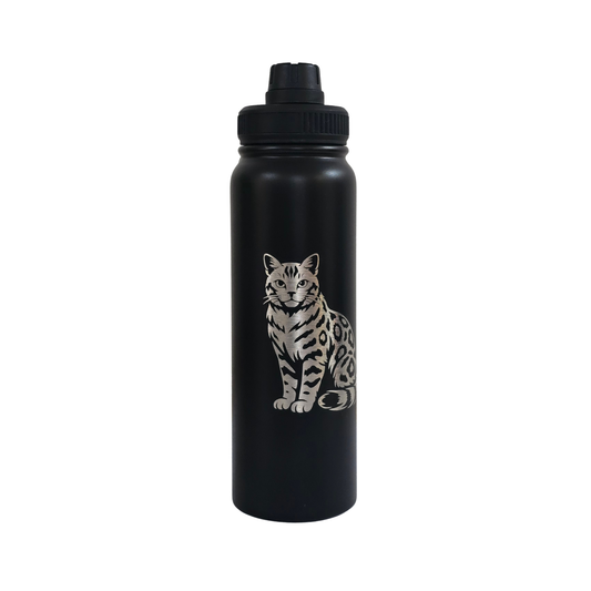Bengal laser-engraved black stainless steel water bottle, 750ml
