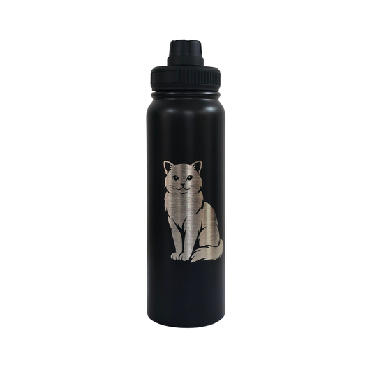 Birman laser-engraved black stainless steel water bottle, 750ml