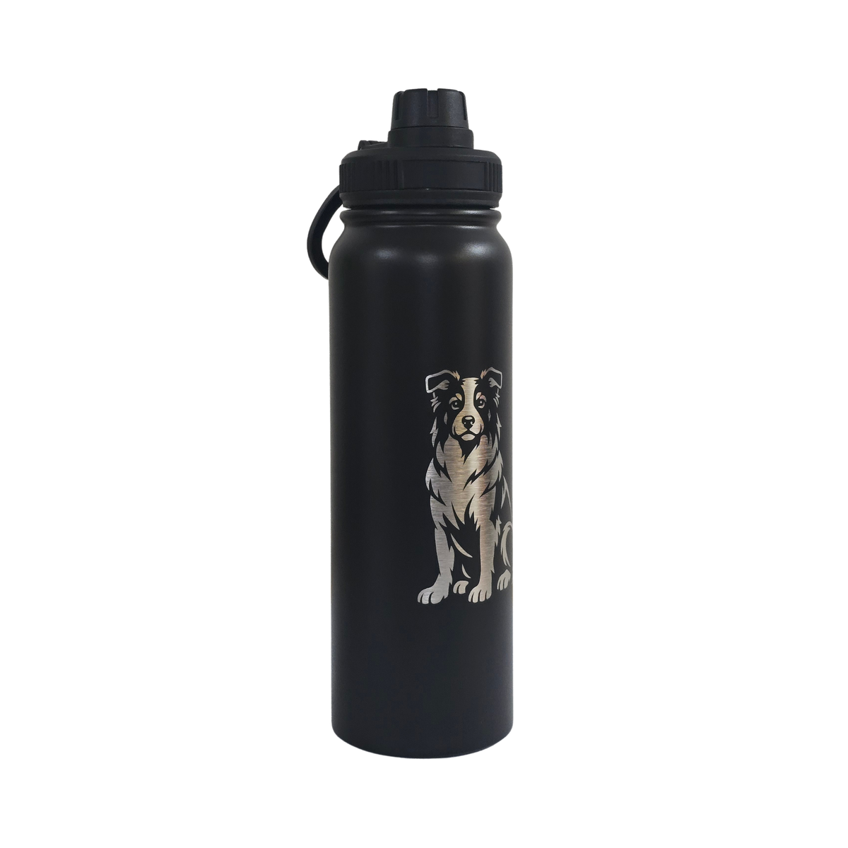 Border Collie engraved stainless steel water bottle 750ml - second view