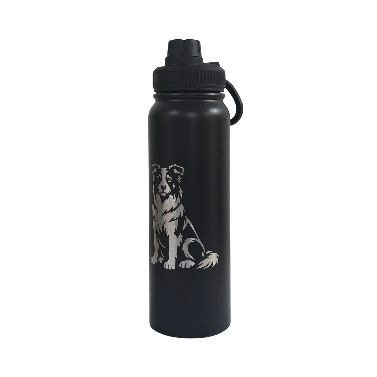 Border Collie engraved stainless steel water bottle 750ml - third view