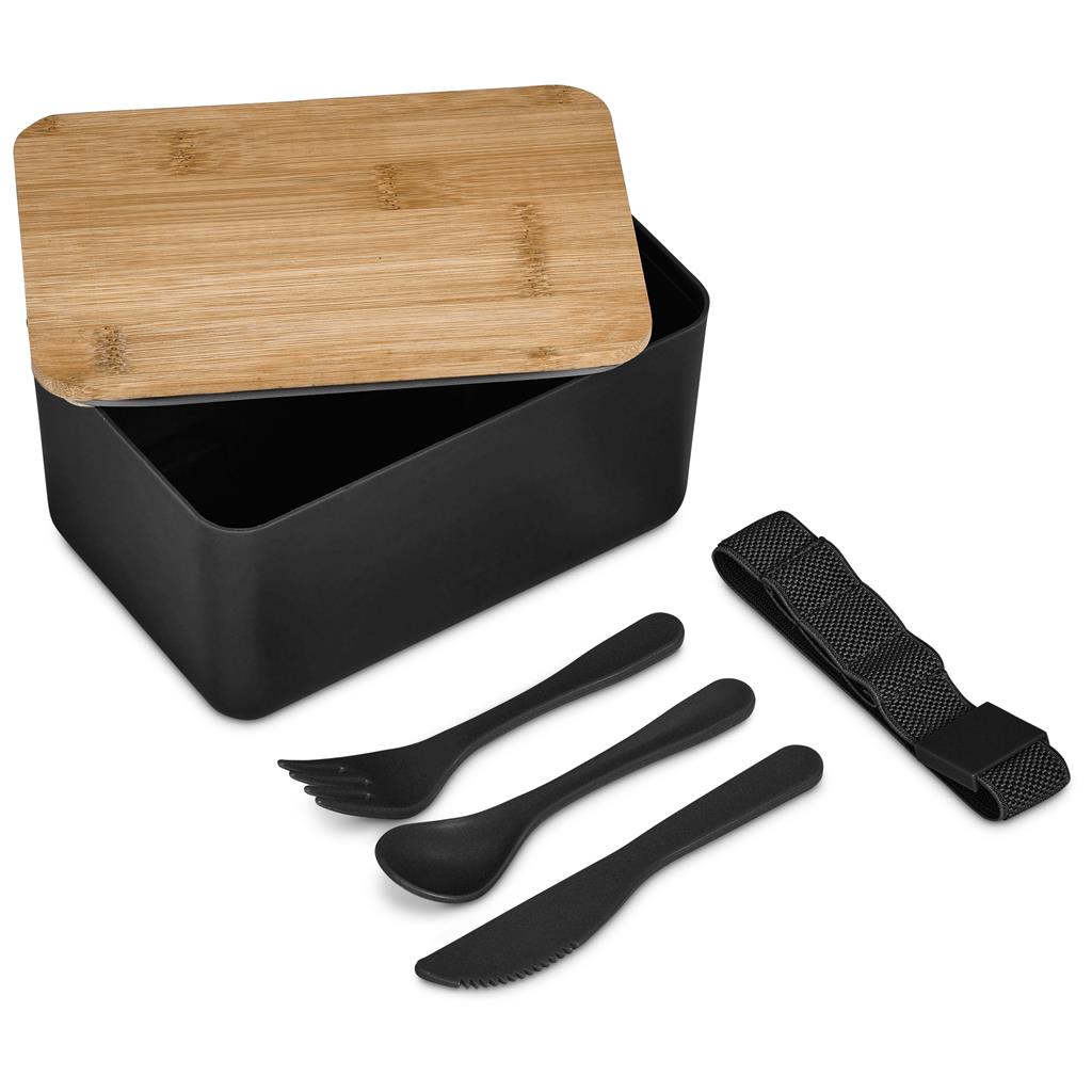 Okiyo Pasuta Recycled Plastic & Bamboo Lunch Box Black