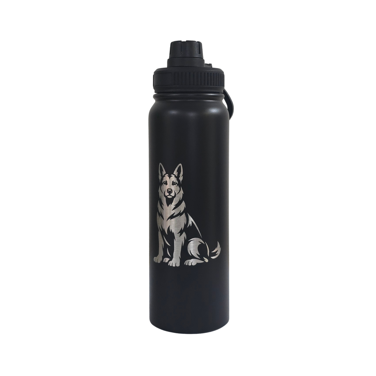 German Shepherd engraved stainless steel water bottle 750ml - third view
