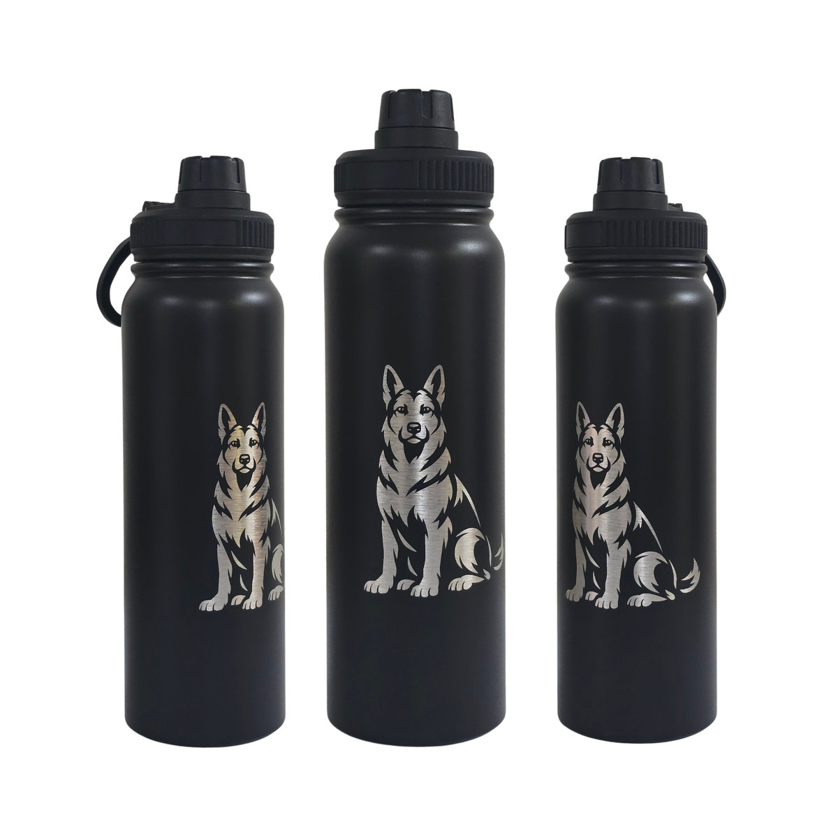German Shepherd engraved stainless steel water bottle 750ml - fourth view