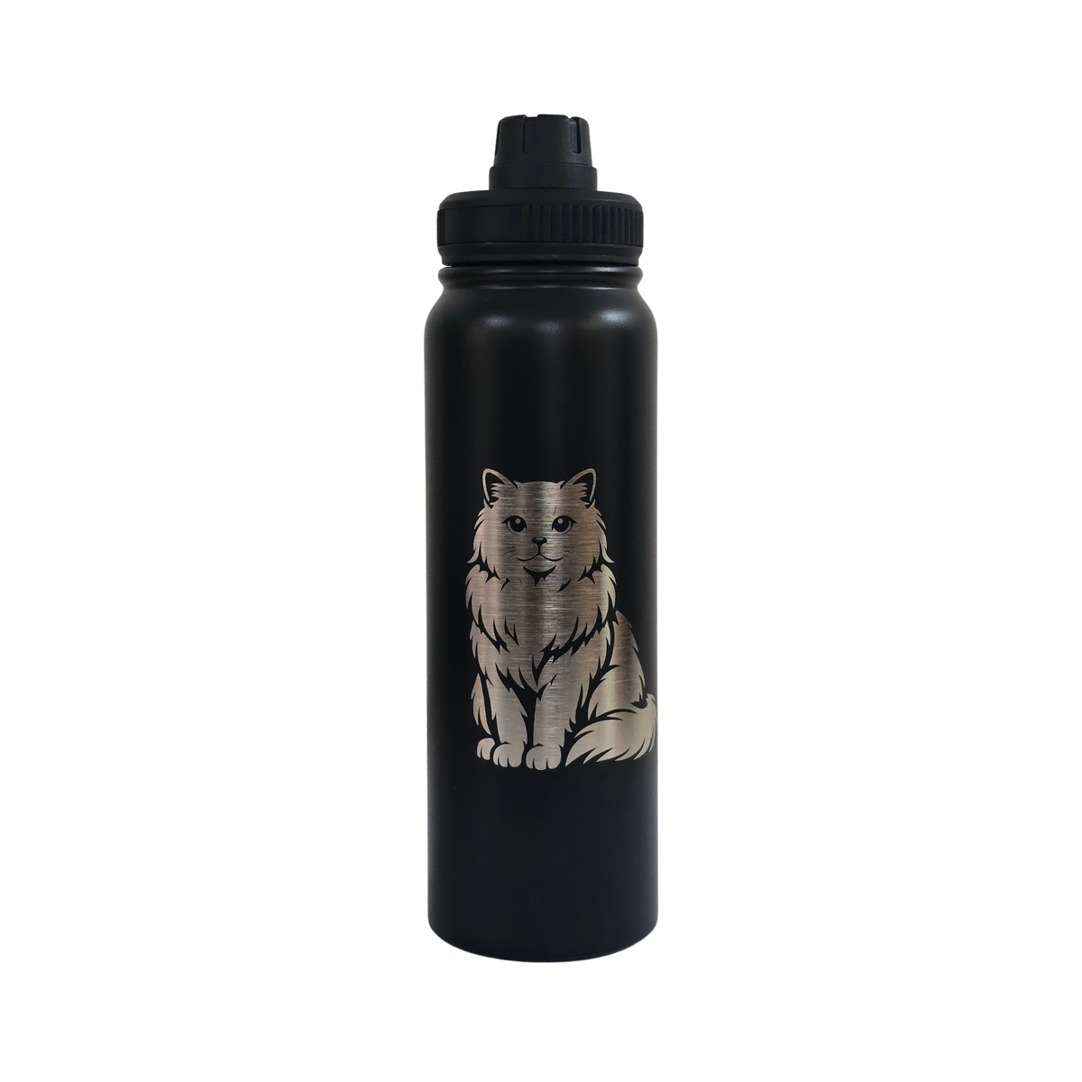 Ragdoll laser-engraved black stainless steel water bottle, 750ml