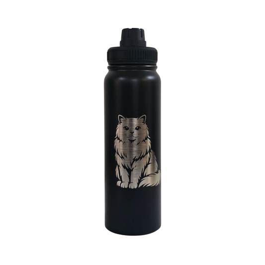 Ragdoll laser-engraved black stainless steel water bottle, 750ml