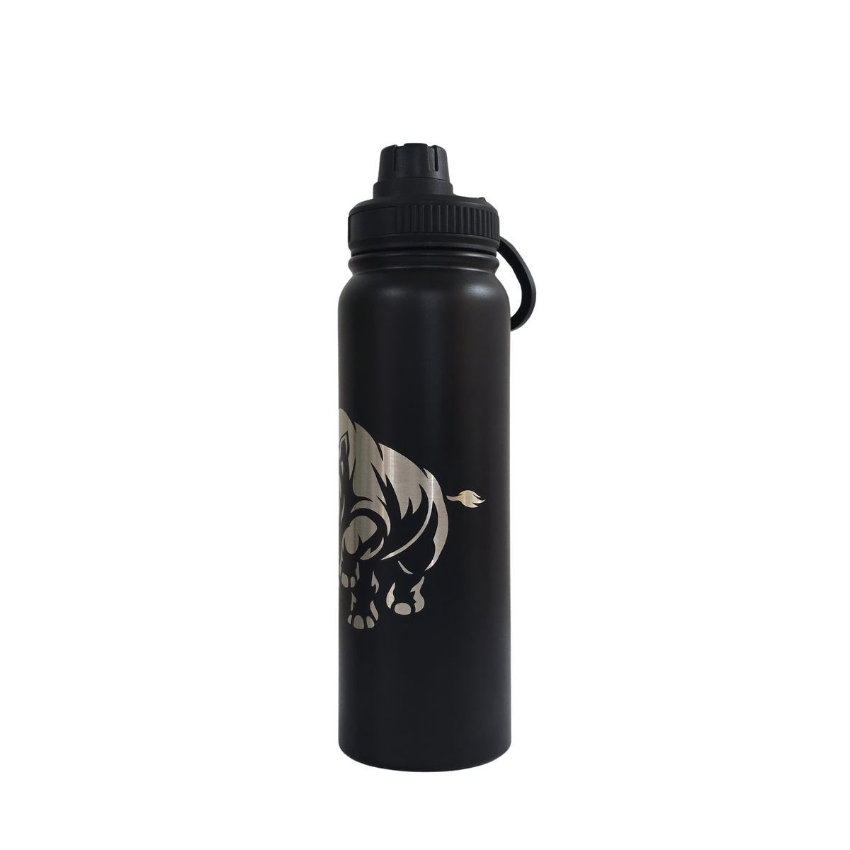 Rhino engraved stainless steel water bottle 750ml - third view