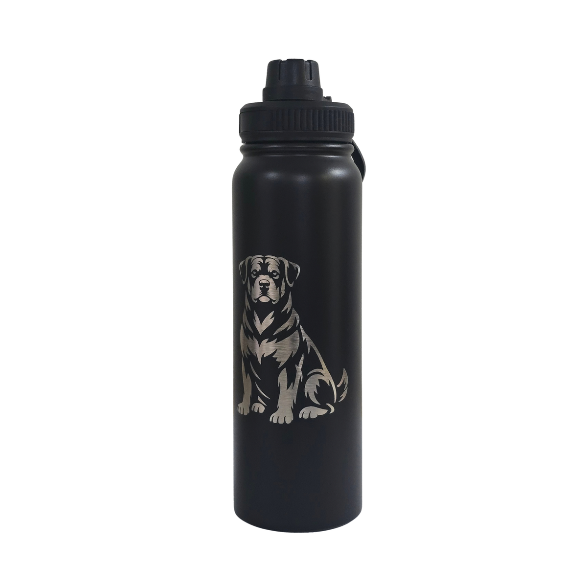 Rottweiler engraved stainless steel water bottle 750ml - third view