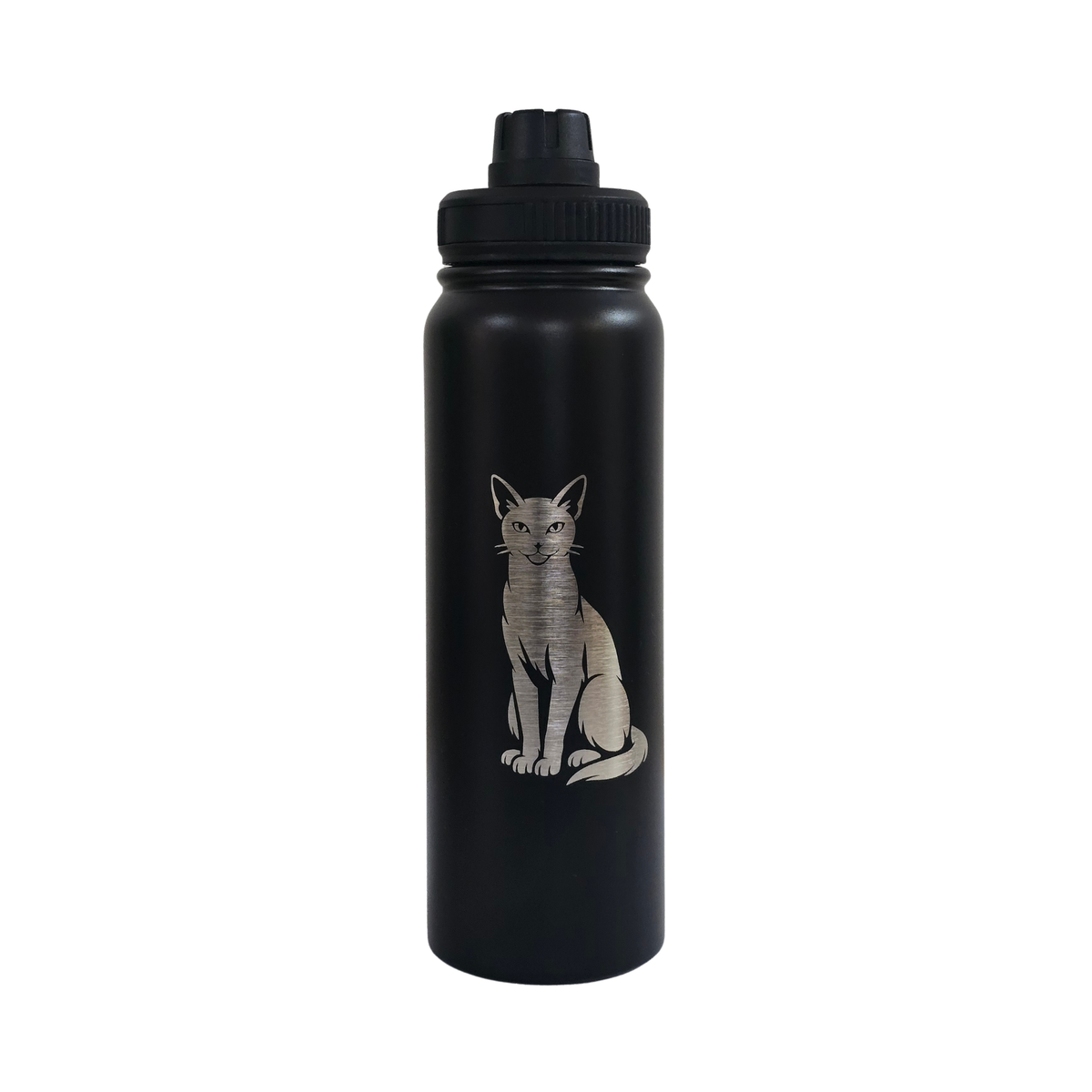 Siamese laser-engraved black stainless steel water bottle, 750ml