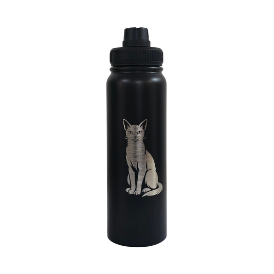 Siamese laser-engraved black stainless steel water bottle, 750ml